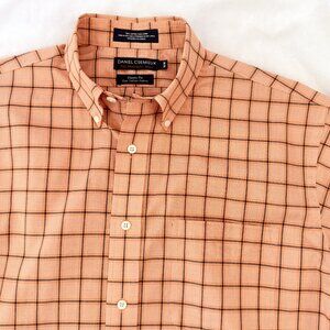 Daniel Cremieux Mens Short Sleeve Shirt Medium Orange Check 100% Cotton NWOT